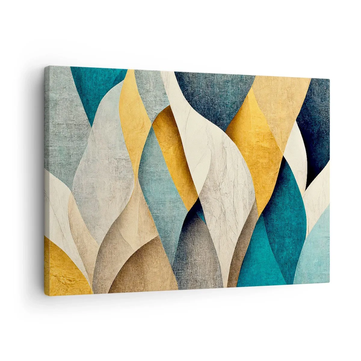Canvas picture - Abstract waves in shades of blue and gold - 70x50cm - Rhythm and Undulation - Modern wall decoration for the living room and bedroom ARTTOR