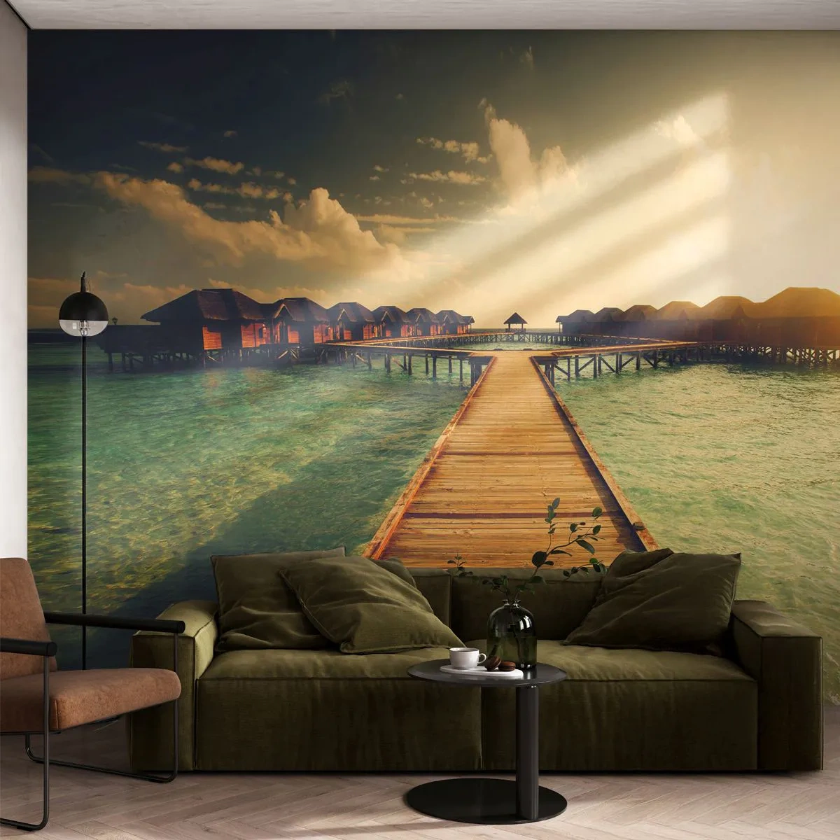 Self-Adhesive Photo Wallpaper Deluxe Sticker - Warm Welcome - Maldives, Landscape, Houses on the Water - 150x105 cm
