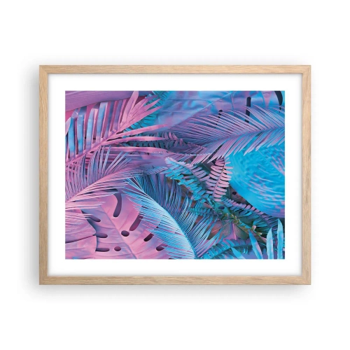 Poster in light oak frame - Tropics in Pink and Blue - 50x40 cm
