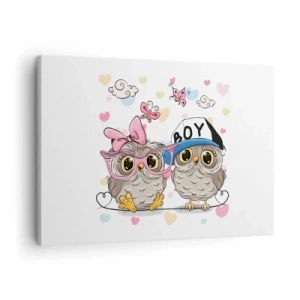 Canvas picture - Two adorable owls surrounded by hearts - 70x50cm - Let's Keep in Love! - Modern wall decoration for the living room and bedroom ARTTOR