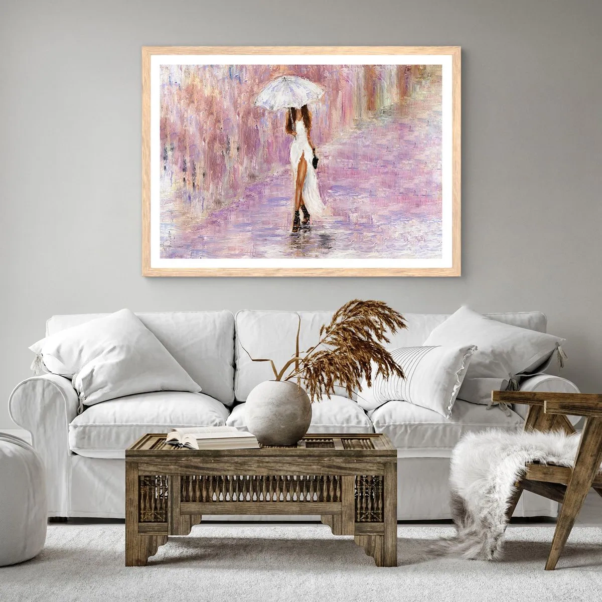 Poster in light oak frame - In Liliac Rain - 91x61 cm