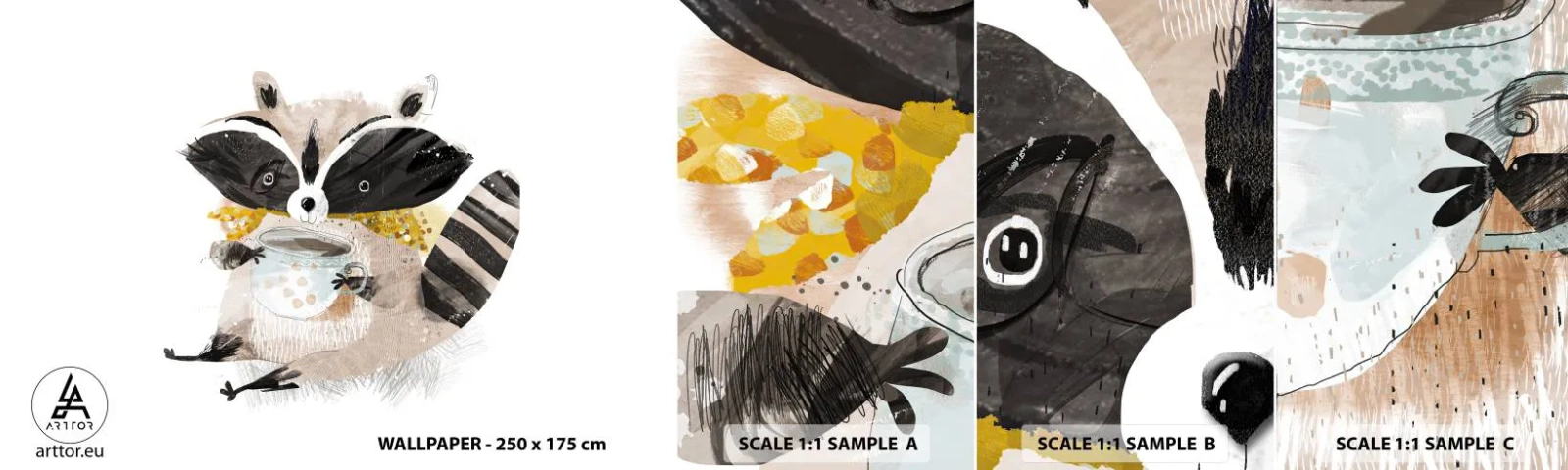 Photo Wallpaper Sample Standard Eco - My Friend Raccoon - For children, Raccoon, Graphics - 100x30 cm