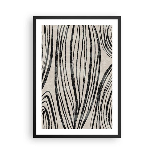 Poster in black frame - Abstract black lines on a beige background - 50x70cm - Spillover of Lines - Modern wall decoration for the living room and bedroom ARTTOR