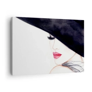 Canvas picture - A subtle illustration of a woman in a black hat with red lips - 70x50cm - Elegance and Sensuality - Modern wall decoration for the living room and bedroom ARTTOR