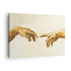 Canvas picture - Geometric hands reaching out towards each other against a light background - 70x50cm - God's Geometry - Modern wall decoration for the living room and bedroom ARTTOR