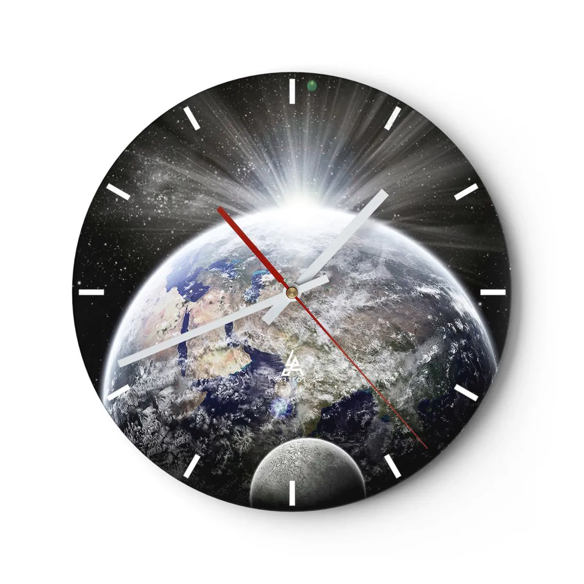 Wall clock - Clock on glass - View of Earth at sunrise in outer space - 30x30cm - In Full Blaze - Modern wall decoration for the living room, kitchen, and bedroom ARTTOR