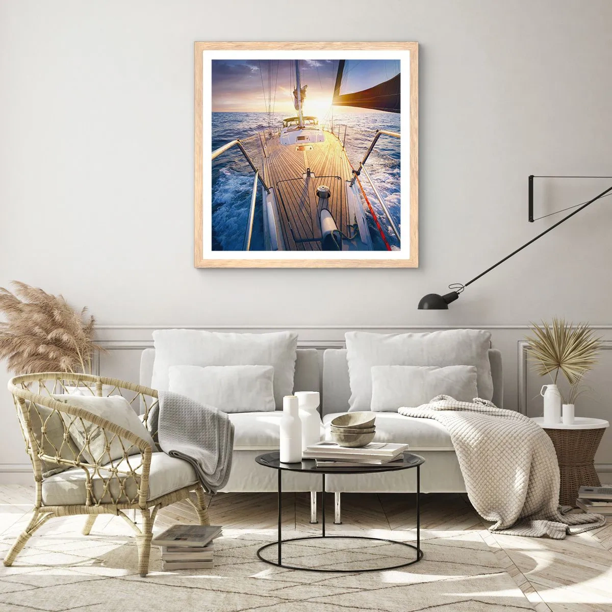 Poster in light oak frame - Running on Waves - 40x40 cm