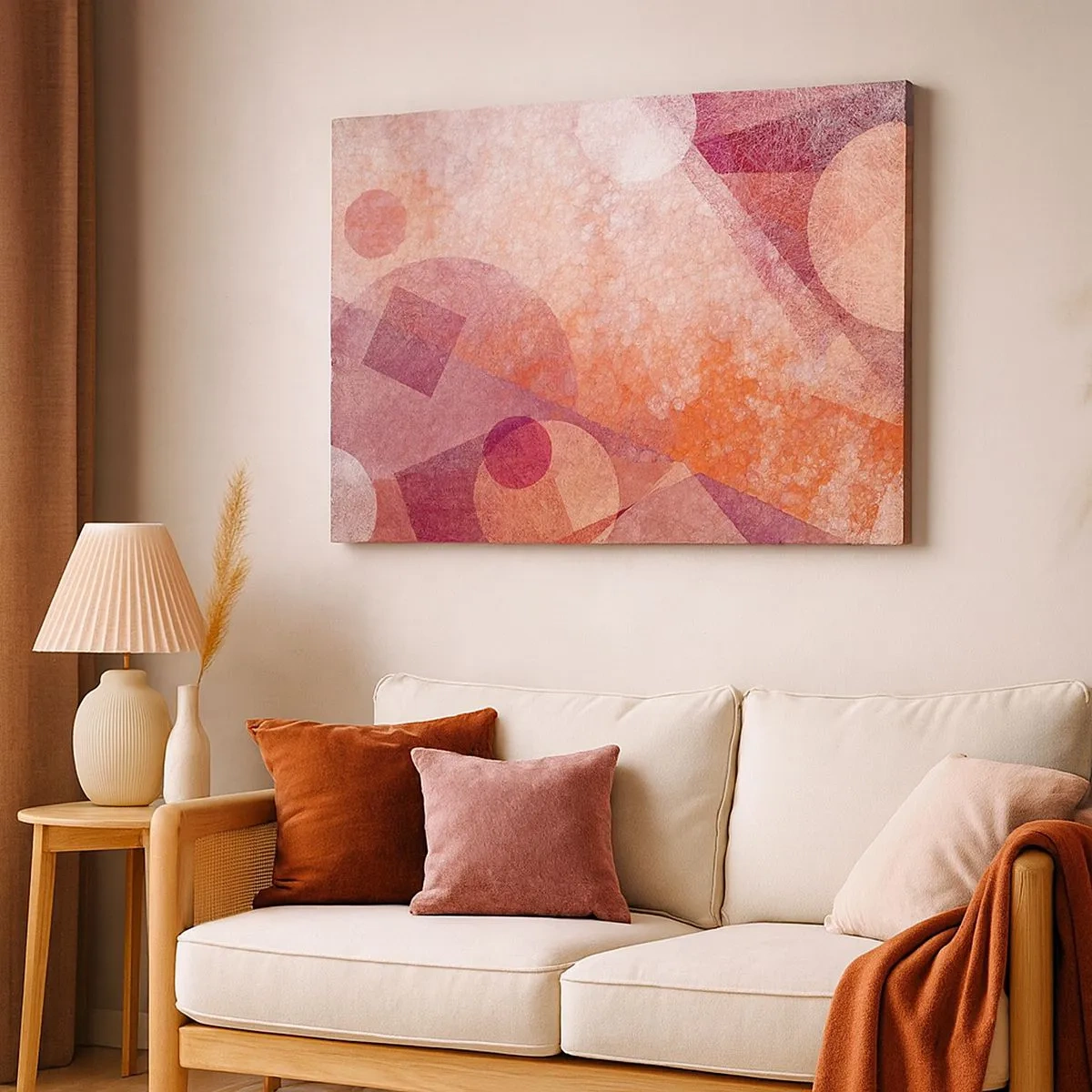 Canvas picture - Abstract geometric shapes in pastel shades of pink - 70x50cm - Geometrical Transformation in Pink - Modern wall decoration for the living room and bedroom ARTTOR