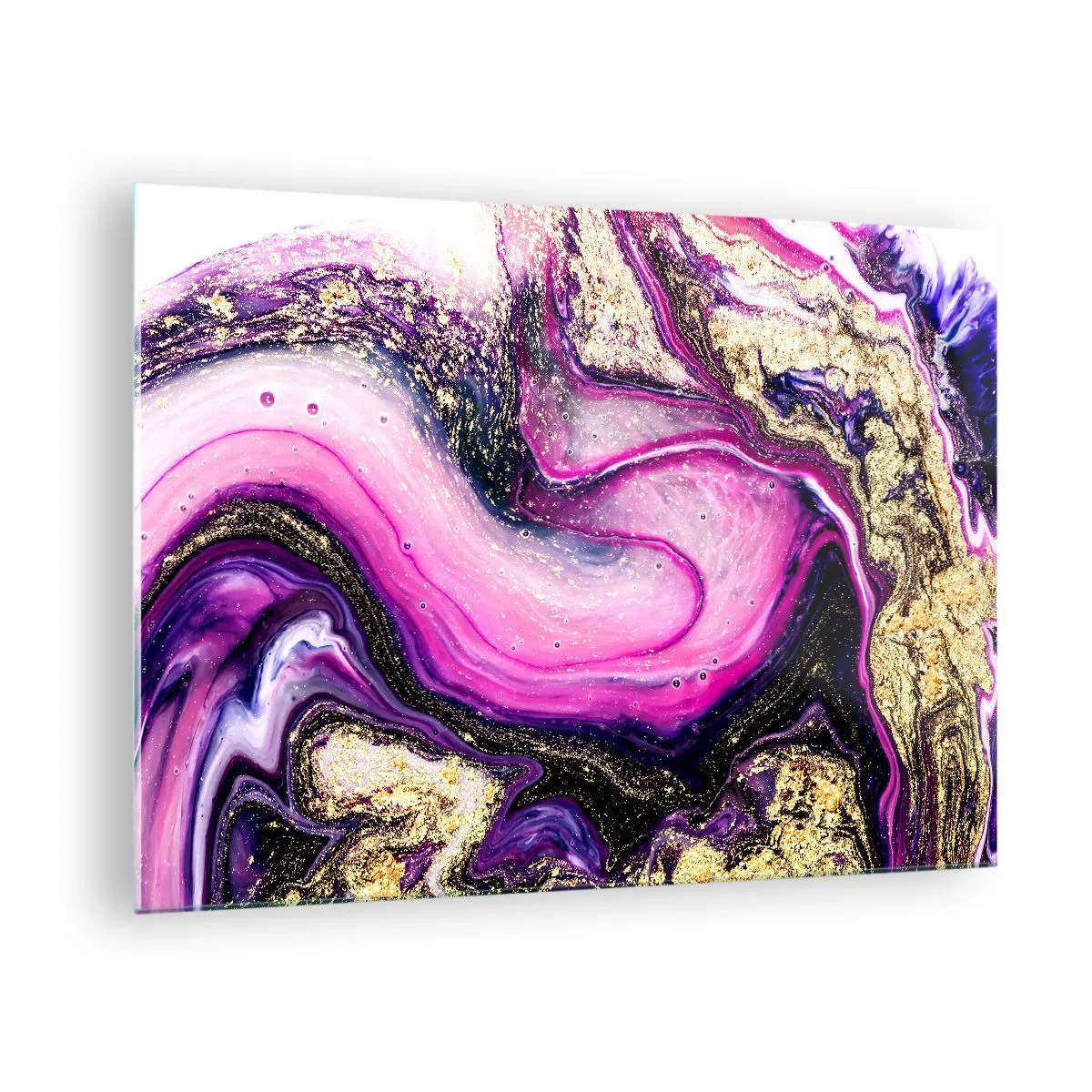 Glass picture - An abstract composition in shades of purple and gold. - 70x50cm - Behind the Scenes - Modern wall decoration for the living room and bedroom ARTTOR