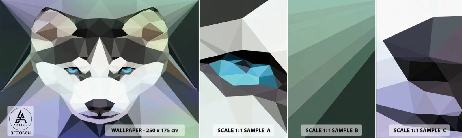 Photo Wallpaper Sample Standard Eco - Memory of Northern Snow - Abstraction, Animals, Wolf - 100x30 cm