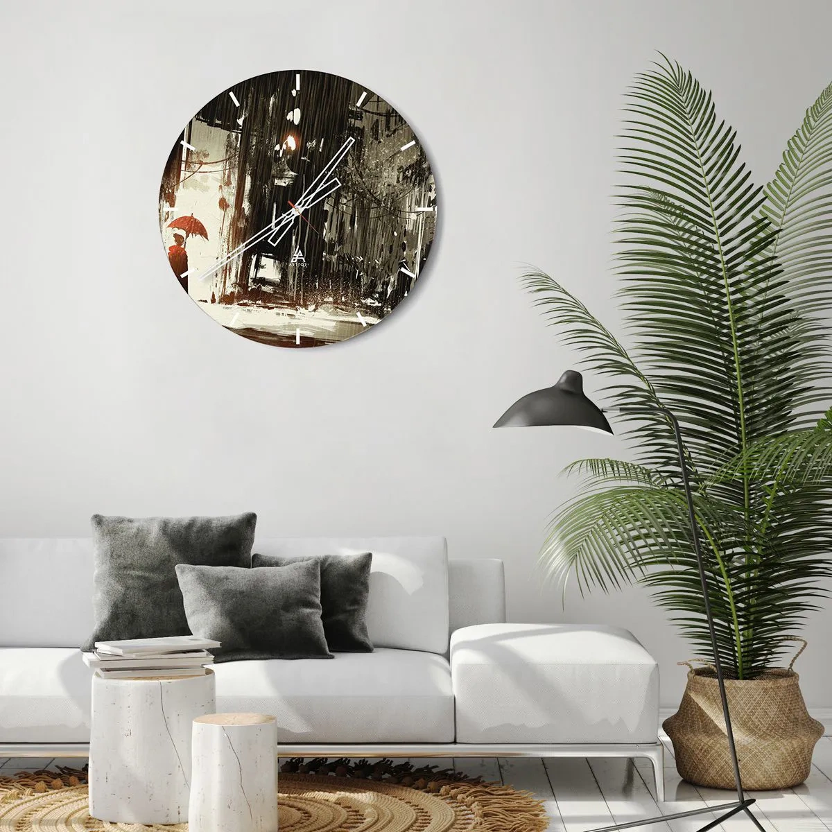 Wall clock - Clock on glass - Poetry of a Red Umbrella - 40x40 cm