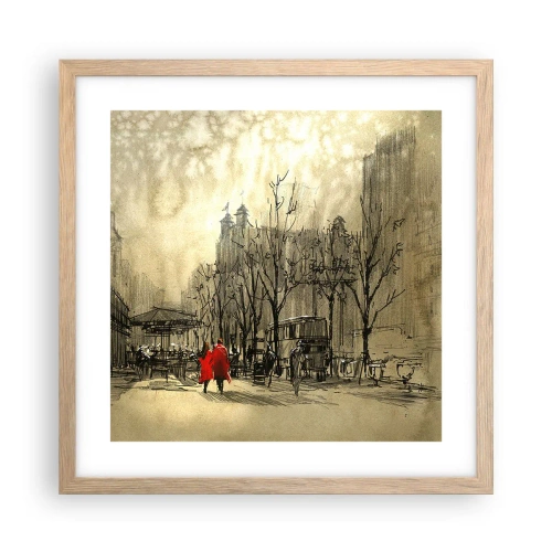 Poster in light oak frame - A Date in London Fog - 40x40 cm