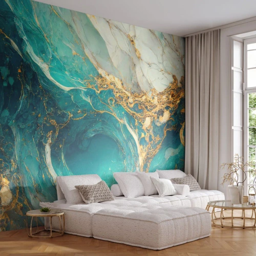Photo Wallpaper Premium Sand - Composition with Veins of Gold - Abstraction, Marble, Stone - 300x210 cm