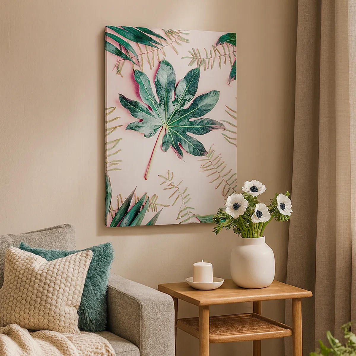 Canvas picture - Study in Green on Pink Background - 50x70 cm