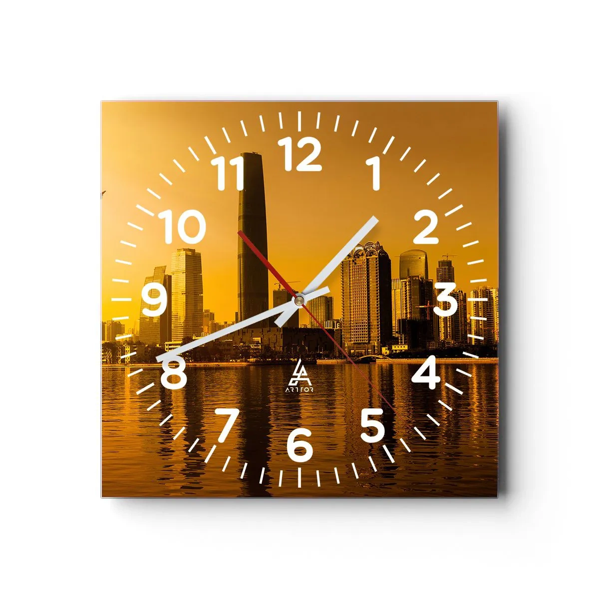 Wall clock - Clock on glass - Golden City - 30x30 cm