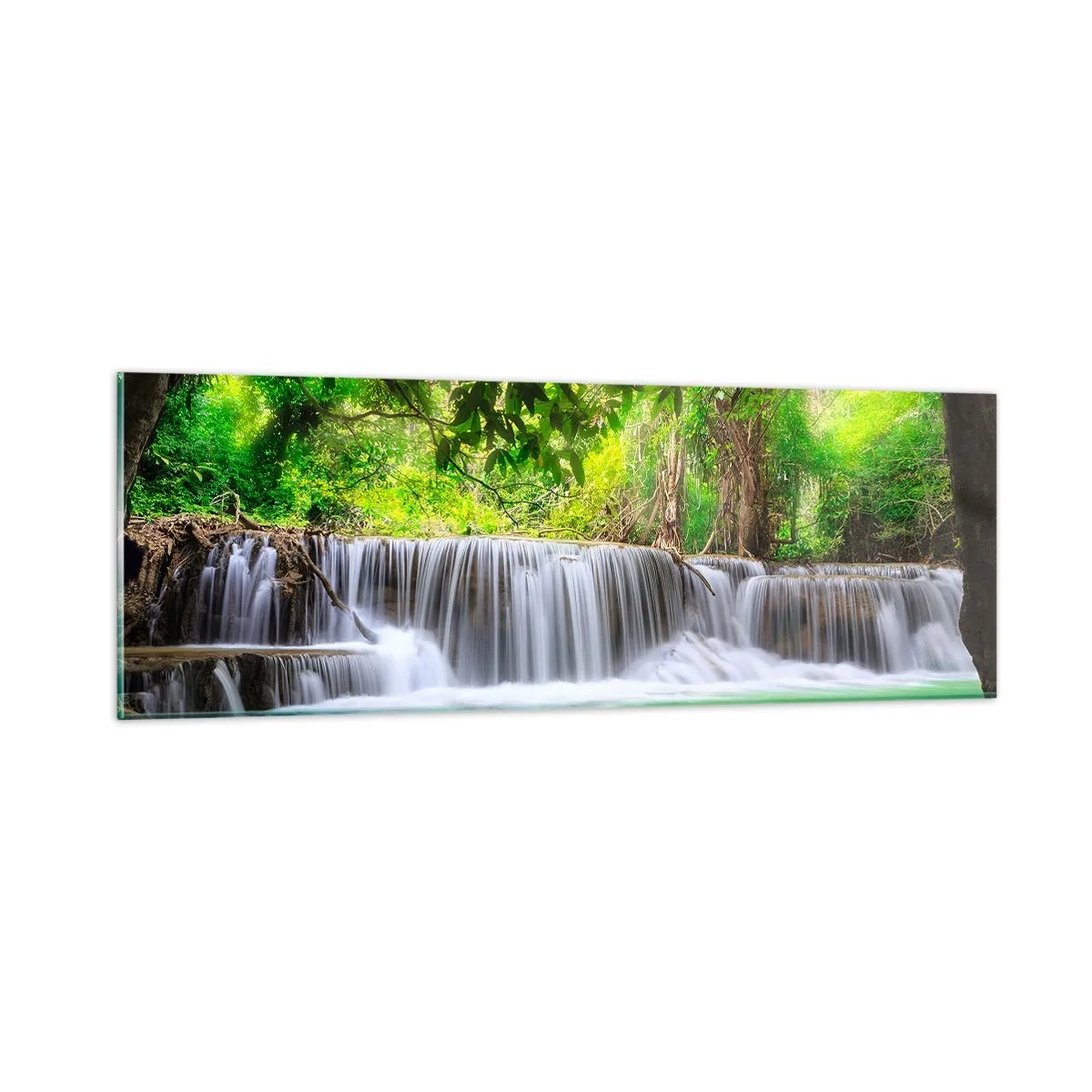 Glass picture - Cascade in Green - 90x30 cm