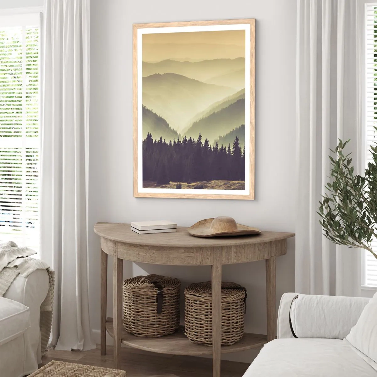 Poster in light oak frame - In a Faraway Land, Past the Mountains - 50x70 cm