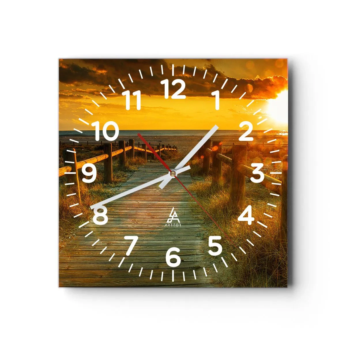 Wall clock - Clock on glass - Bathed in Old Gold - 40x40 cm