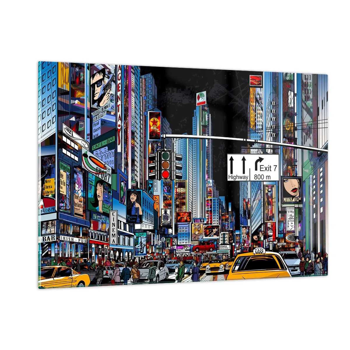 Glass picture - Comic Night in a Big City - 120x80 cm