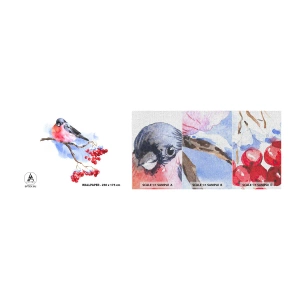 Photo Wallpaper Sample Premium Canvas - Winter in Colour - Bird On A Branch, Red Rowan, Graphics - 100x30 cm