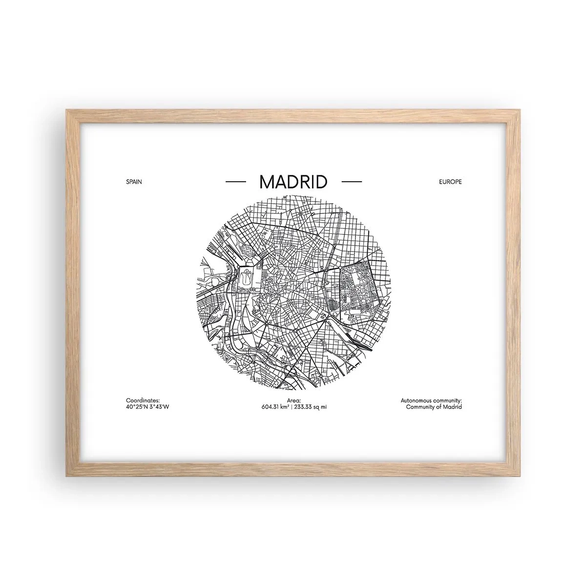 Poster in light oak frame - Anatomy of Madrid - 50x40 cm
