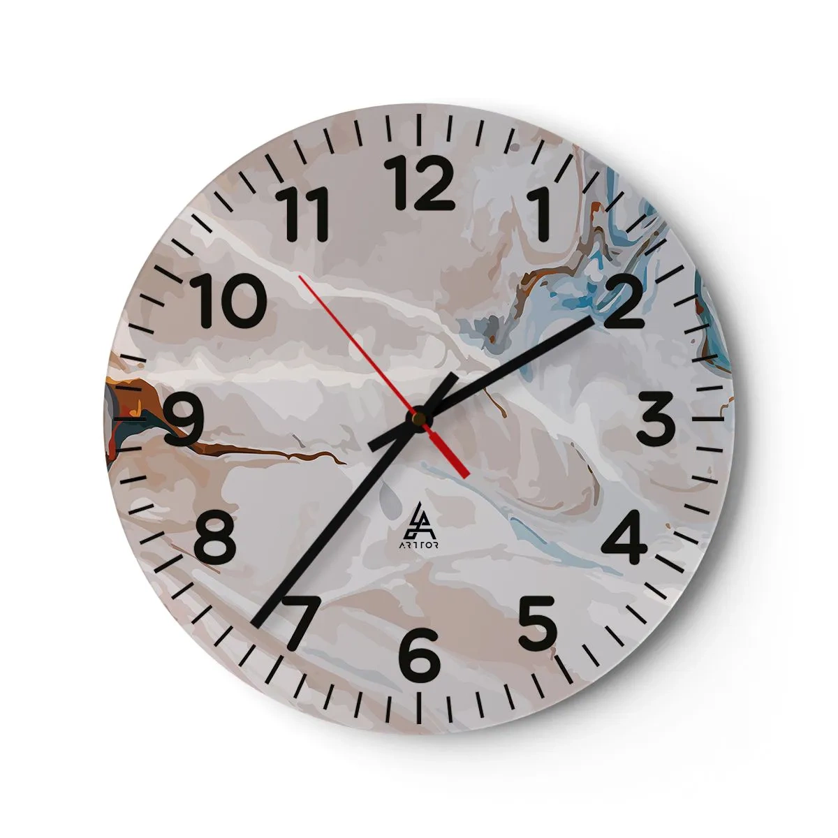 Wall clock - Clock on glass - Blue Meanders under White - 40x40 cm