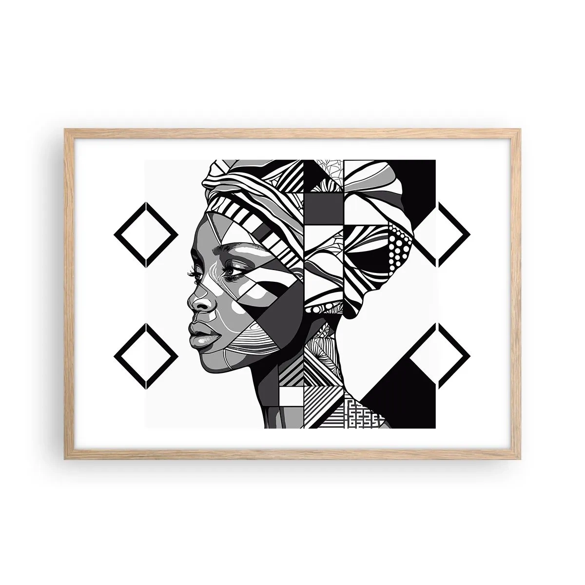 Poster in light oak frame - Ethnic Portrait - 70x50 cm