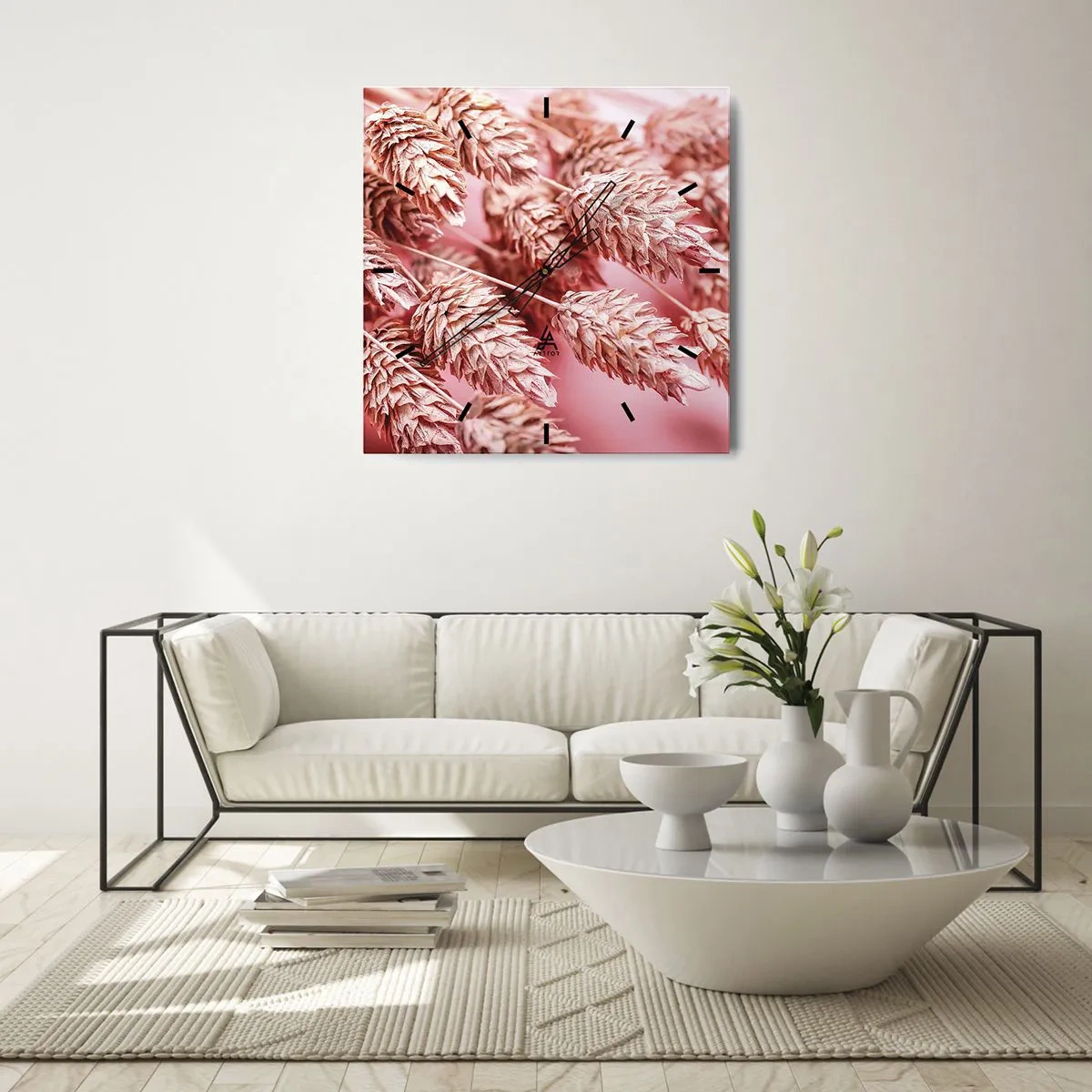 Wall clock - Clock on glass - Flowery Cascade in Pink - 40x40 cm