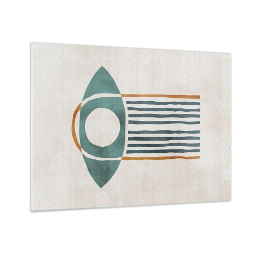 Glass picture - Geometric form with a circle and lines in shades of green and red. - 70x50cm - Signs and Rituals - Modern wall decoration for the living room and bedroom ARTTOR