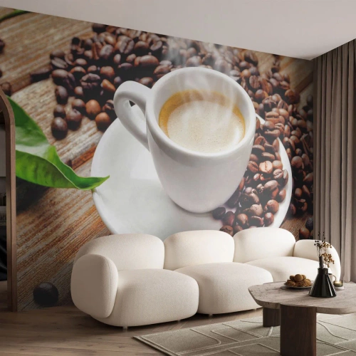 Photo Wallpaper Premium Canvas - Coffee Is Served - Gastronomy, Coffee, Cup - 200x140 cm