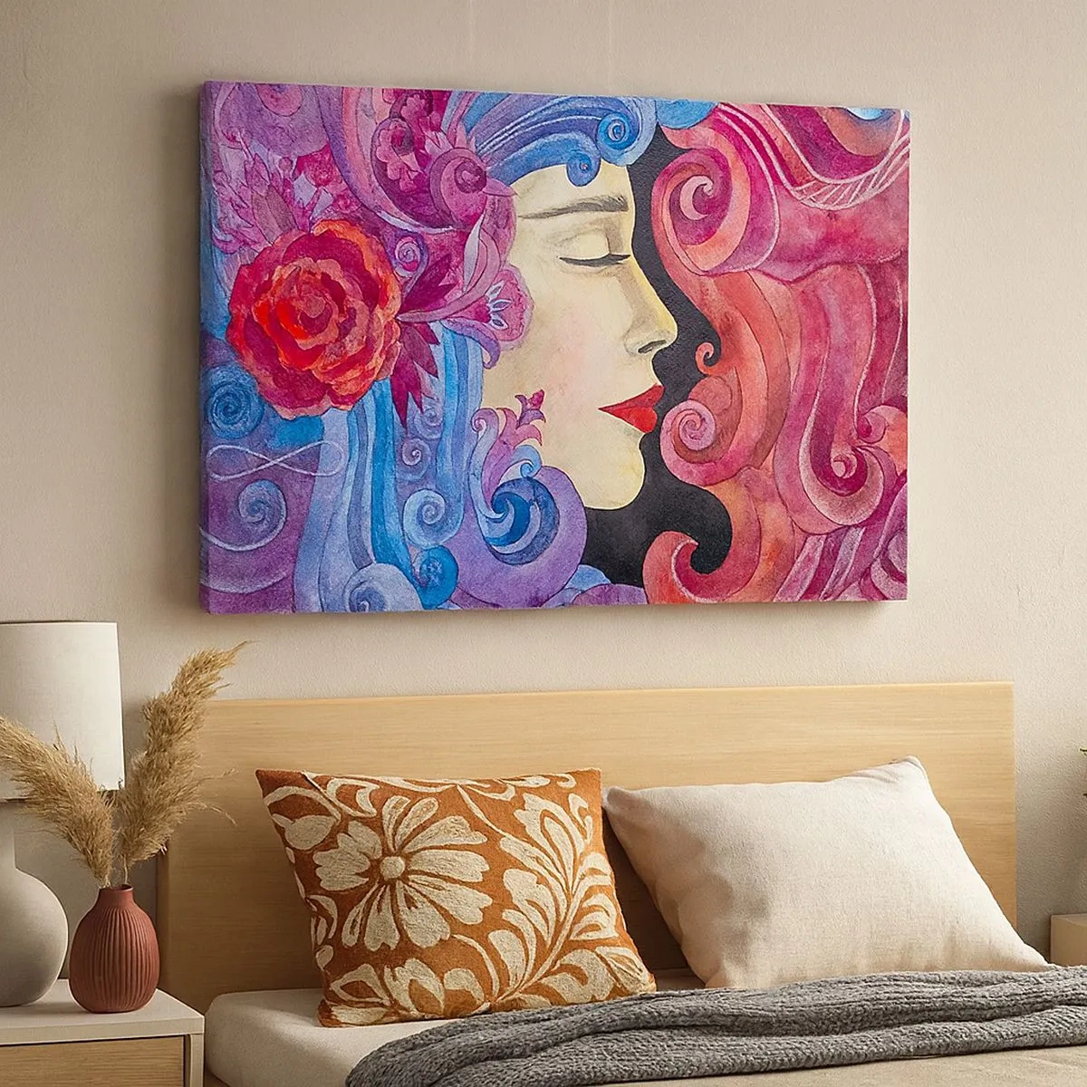 Canvas picture - Colorful profile of a woman in an artistic style - 70x50cm - Secession Still Alive - Modern wall decoration for the living room and bedroom ARTTOR