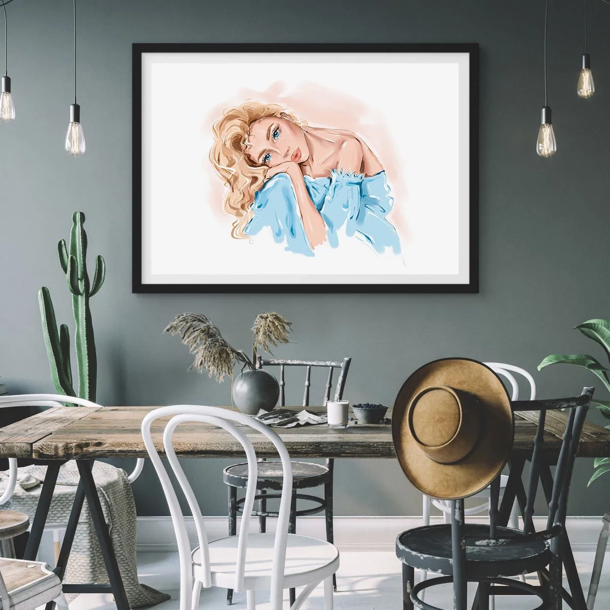 Poster in black frame - Dreamy in Blue - 91x61 cm