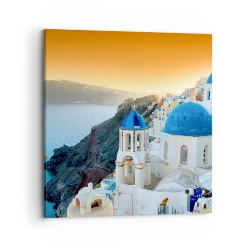 Canvas picture - Santorini - Snuggling up to the Rocks - 70x70 cm