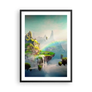 Poster in black frame - magical landscape with mountains, a rainbow and a waterfall - 50x70cm - Internal Heaven - Happy Islands - Modern wall decoration for the living room and bedroom ARTTOR