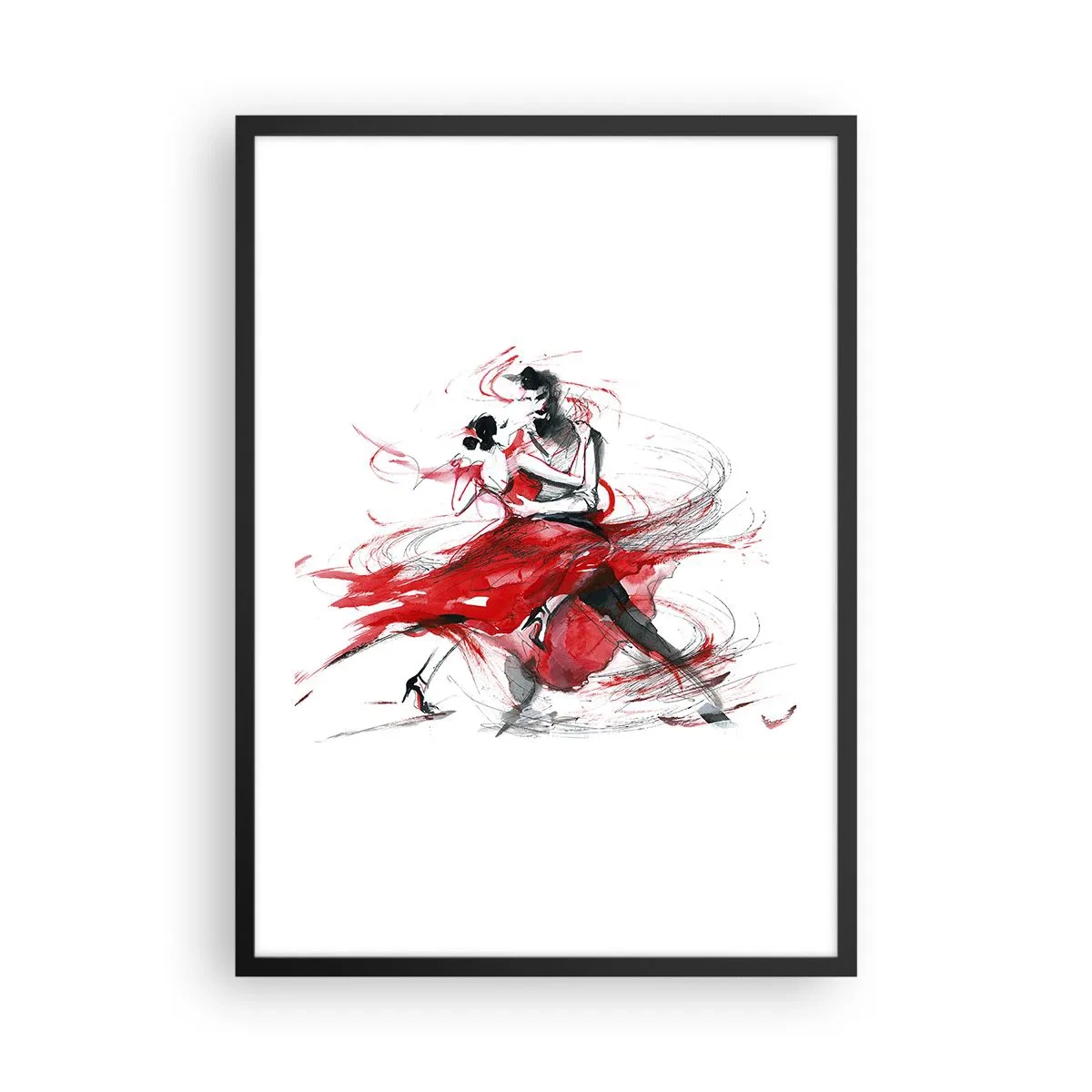 Poster in black frame - A couple dancing tango with dynamic red accents - 50x70cm - Tango - Rhythm of Passion - Modern wall decoration for the living room and bedroom ARTTOR