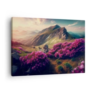 Canvas picture - Mountain landscape with blooming rhododendrons - 70x50cm - Summer in the Mountains - Modern wall decoration for the living room and bedroom ARTTOR