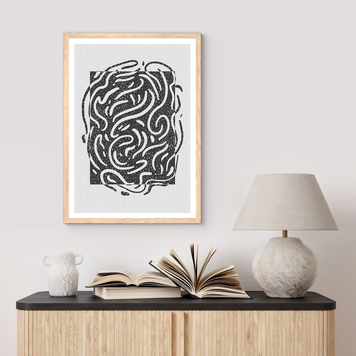 Poster in light oak frame - Abstract: Dance of Joy - 70x100 cm