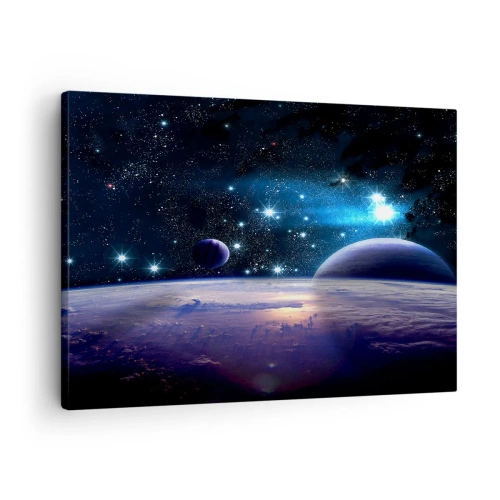 Canvas picture - A view of outer space with planets and stars - 70x50cm - Still Alone? - Modern wall decoration for the living room and bedroom ARTTOR