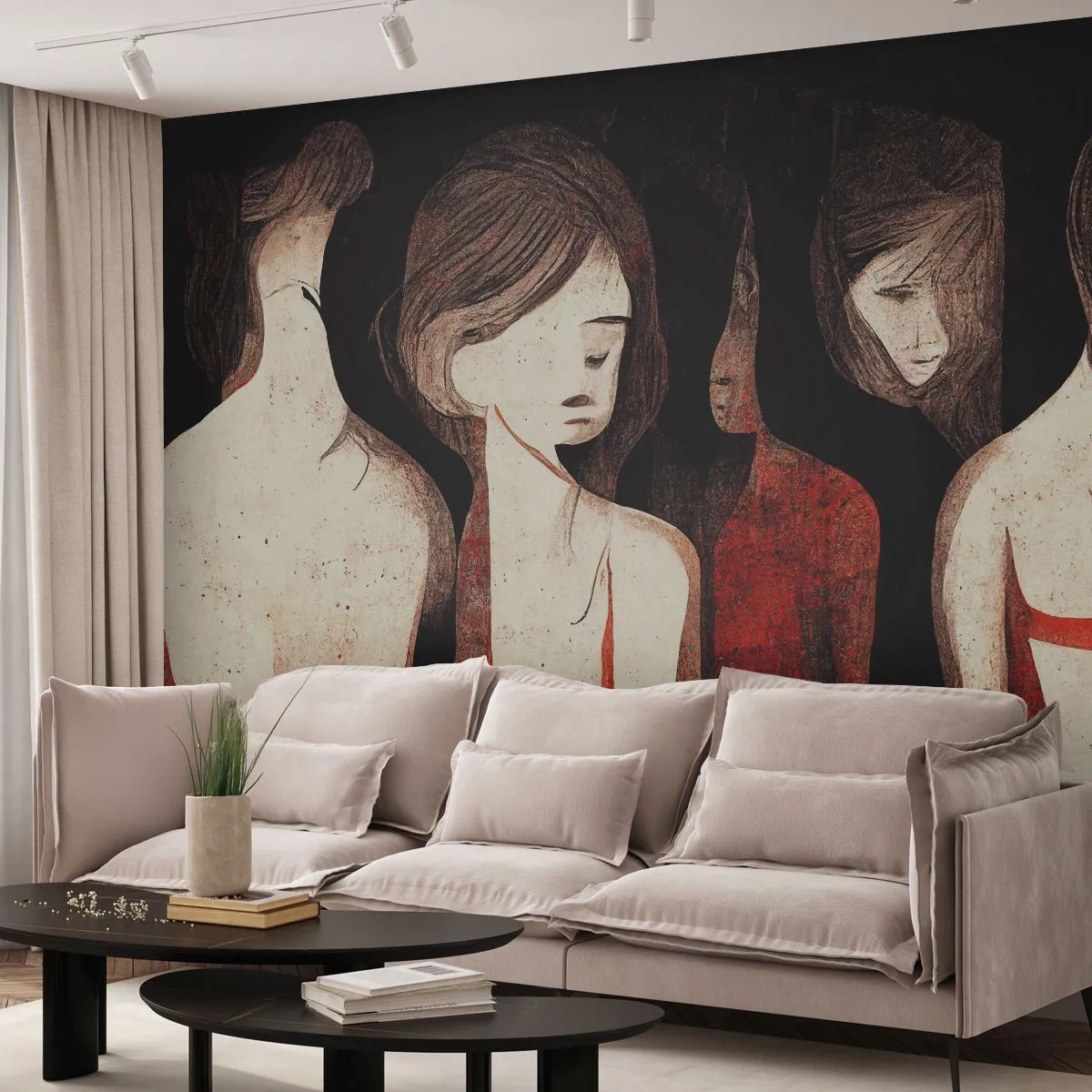 Photo Wallpaper Standard Eco - Madonnas from Darkness - Women, Piece, Sadness - 300x210 cm