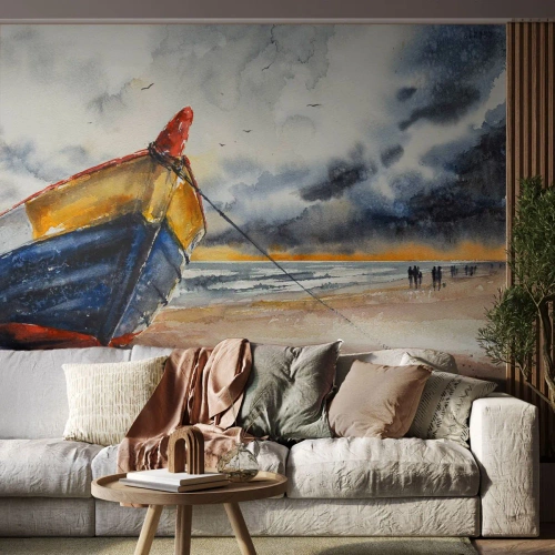 Self-Adhesive Photo Wallpaper Deluxe Sticker - Rest On the Shore - Landscape, Boat, Seaside - 500x350 cm