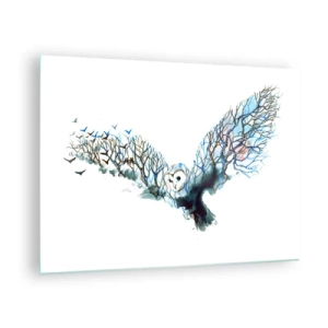 Glass picture - Illustration of an owl with branches instead of wings - 70x50cm - On Wings of a Forest - Modern wall decoration for the living room and bedroom ARTTOR