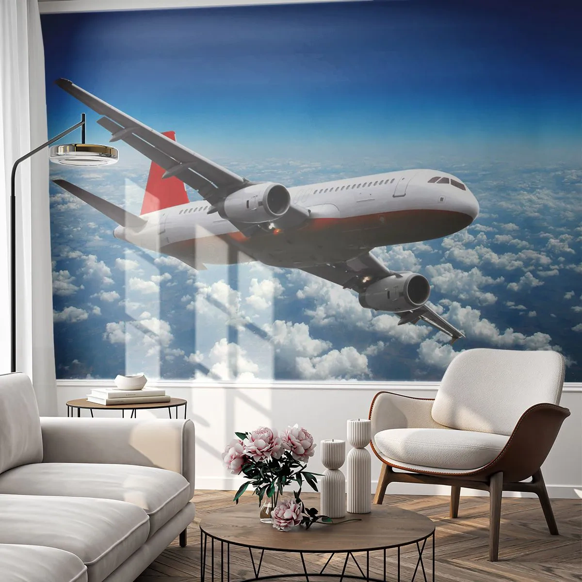 Self-Adhesive Photo Wallpaper Deluxe Sticker - Leave Everything Behind - Plane, Travels, Clouds - 250x175 cm