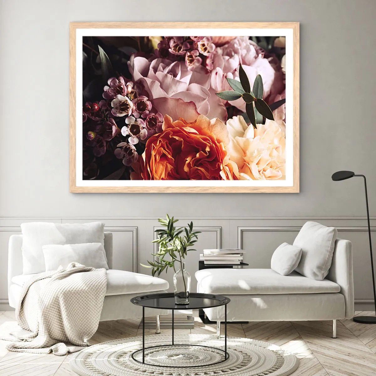 Poster in light oak frame - Wrapped by Beauty - 100x70 cm
