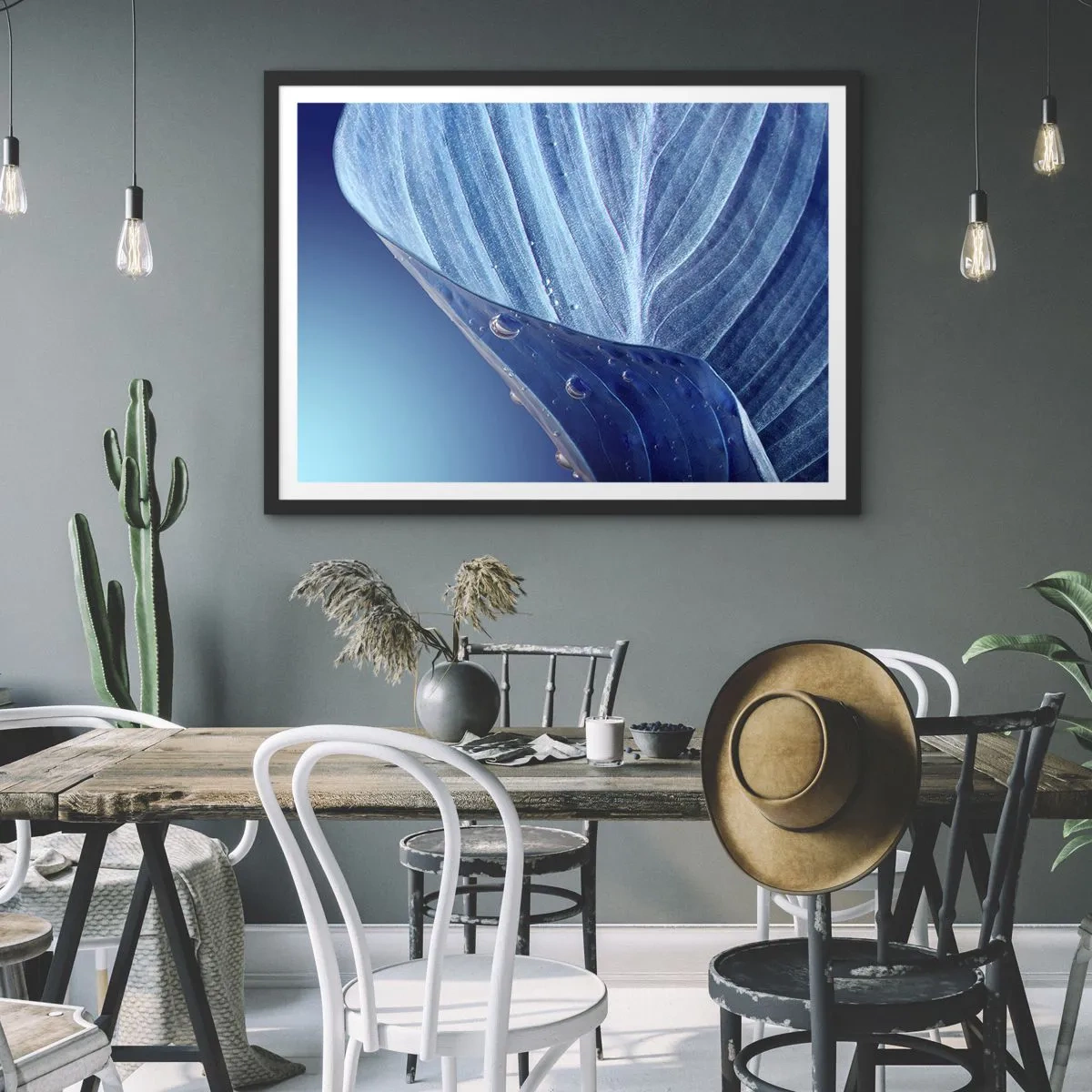 Poster in black frame - Hidden Drops of Blue - 70x50 cm