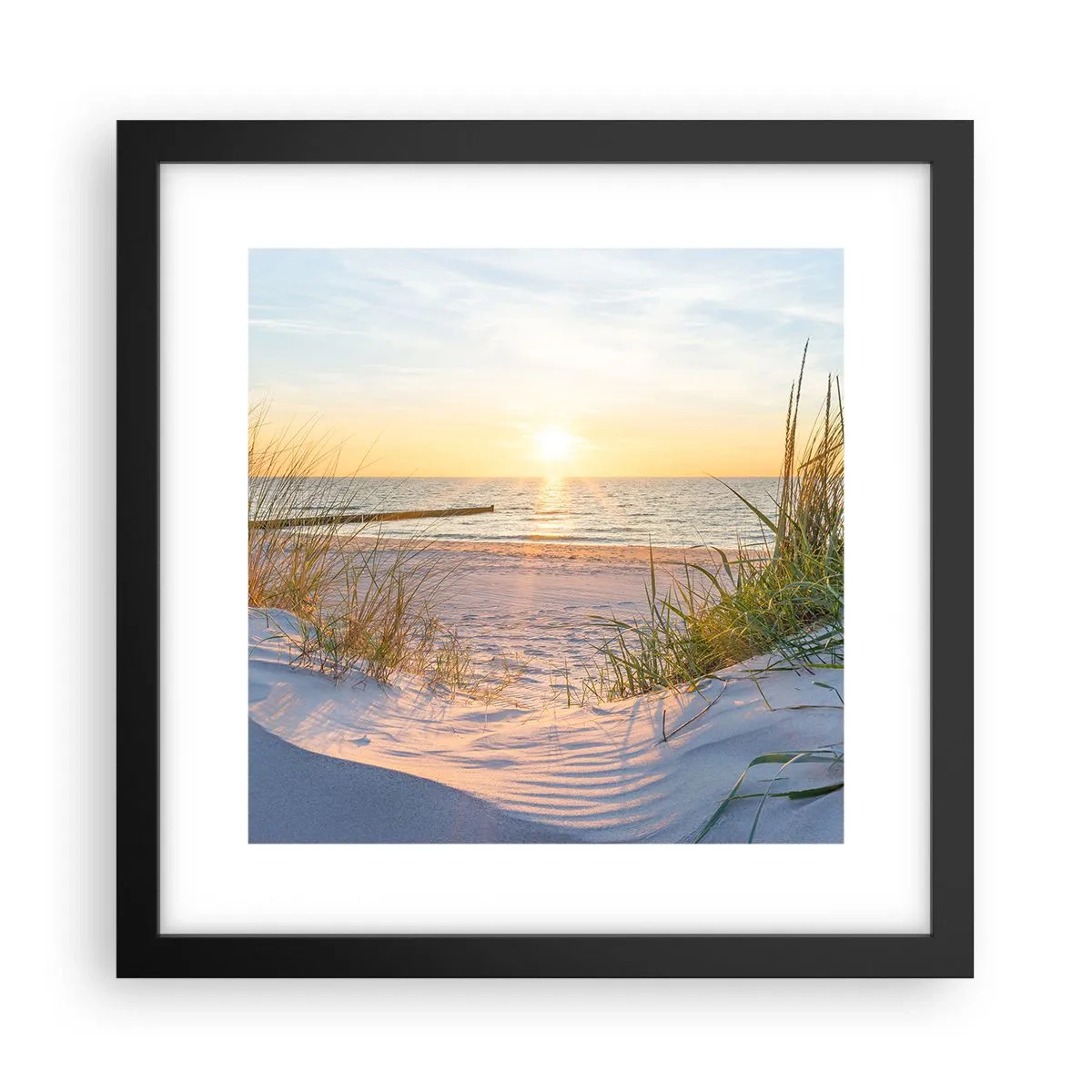 Poster in black frame - Sound of the Sea, Singing of the Birds, Wild Beach among Grass - 30x30 cm