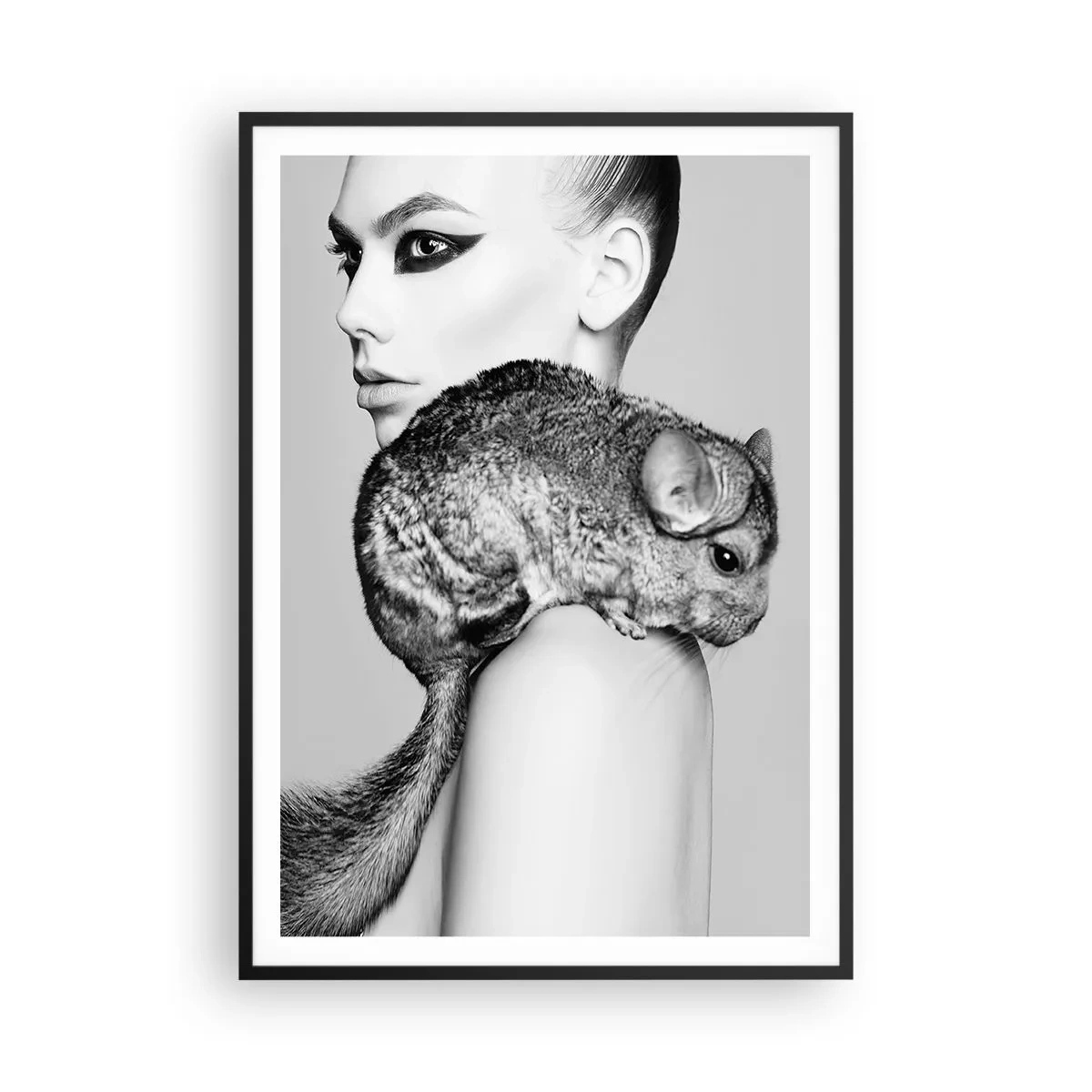 Poster in black frame - Lady with a Chinchilla - 70x100 cm
