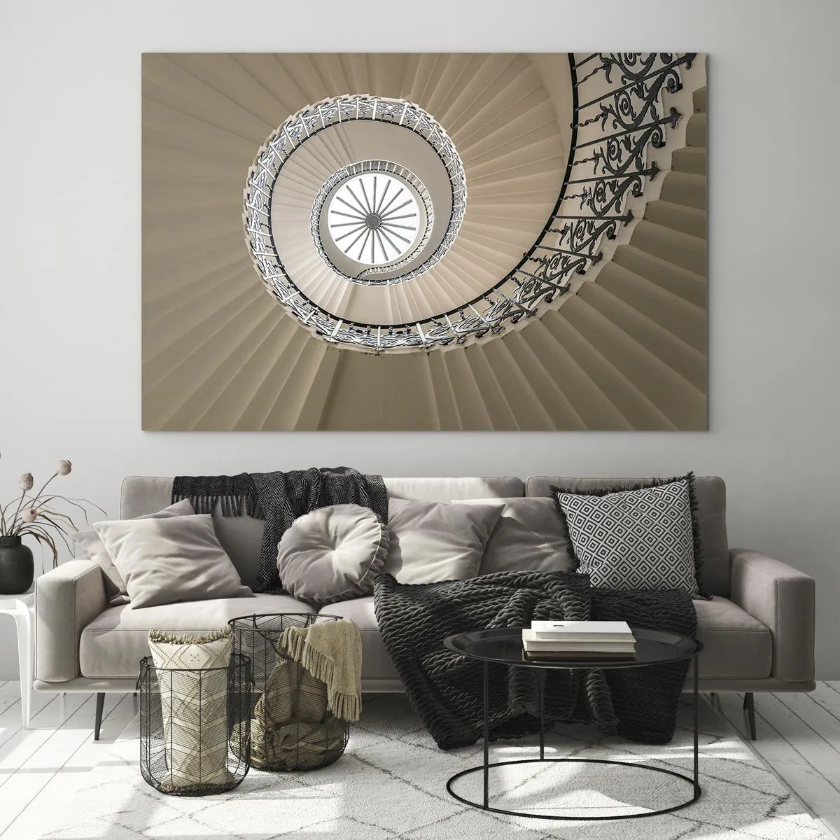 Glass picture - A view up a spiral staircase resembling a shell - 70x50cm - Inside the Shell - Modern wall decoration for the living room and bedroom ARTTOR