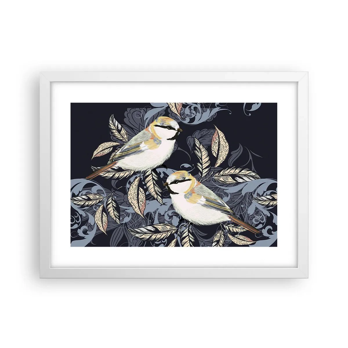 Poster in white frmae - Blue and Yellow Chirp - 40x30 cm