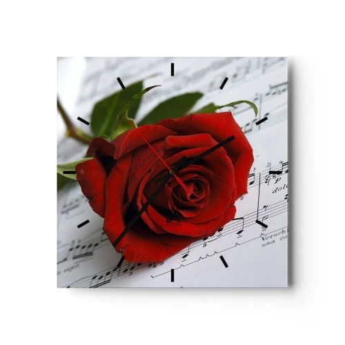Wall clock - Clock on glass - Music of Feelings in Scarlet - 30x30 cm