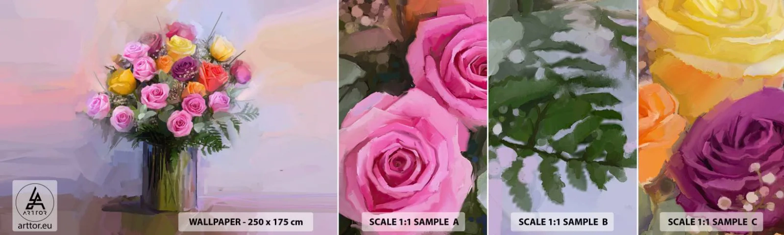 Photo Wallpaper Sample Standard Eco - Retained Beauty - Vase with Flowers, Bouquet of flowers, Piece - 100x30 cm